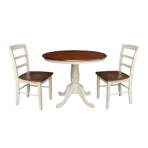 Almond and Espresso Solid Wood 36 in Table and 2-Madrid Side Chairs (3-Piece Set)