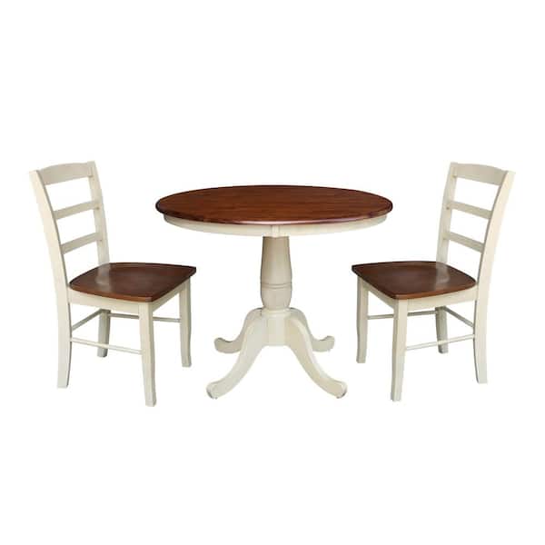 International Concepts Almond and Espresso Solid Wood 36 in Table and 2-Madrid Side Chairs (3-Piece Set)