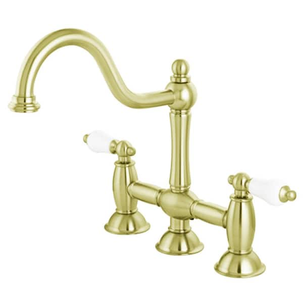 Kingston Brass Restoration 2 Handle Bridge Kitchen Faucet In Polished Brass Hks3782pl The Home 5913