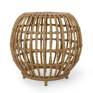 19 in. Diameter x 18 in. Height Light Brown Wicker Outdoor Round Side Table for Porch, Balcony, Lawn