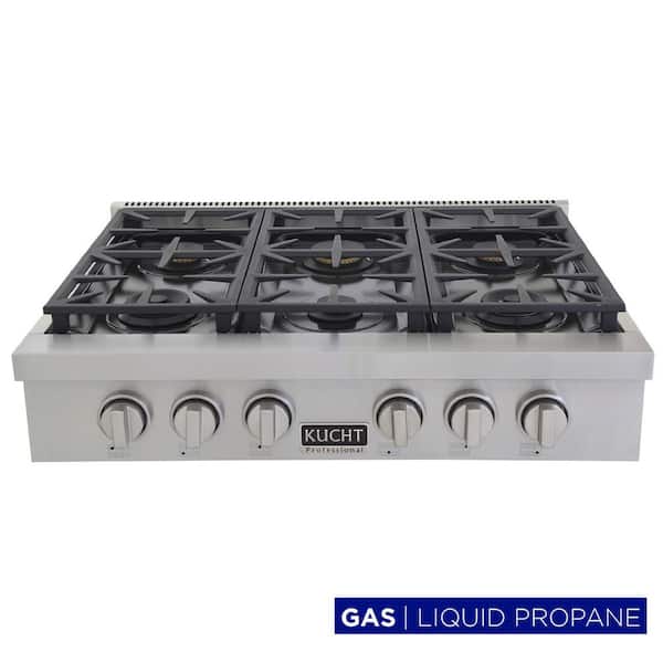 Professional 36 in. Liquid Propane Gas Range Top in Stainless Steel and Classic Silver Knobs with 6 Burners