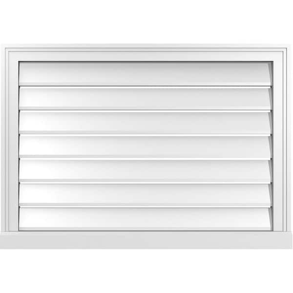 Ekena Millwork 34 in. x 24 in. Vertical Surface Mount PVC Gable Vent: Functional with Brickmould Sill Frame
