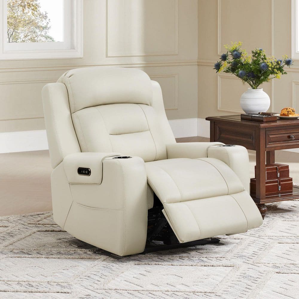 レンジボード　SACRAFT ホワイト Spruce & Spring Finn Cream Genuine Leather Power Recliner Chair