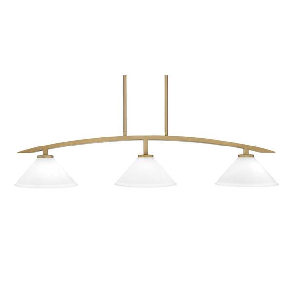 Unbranded Siena 3-Light, Brass, Linear Chandelier, Any room with White Muslin Glass Shades