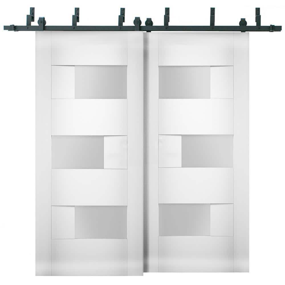 60 in. x 96 in. Single Panel White Solid MDF Sliding Doors with Bypass Barn Hardware price history on PriceWatchPro