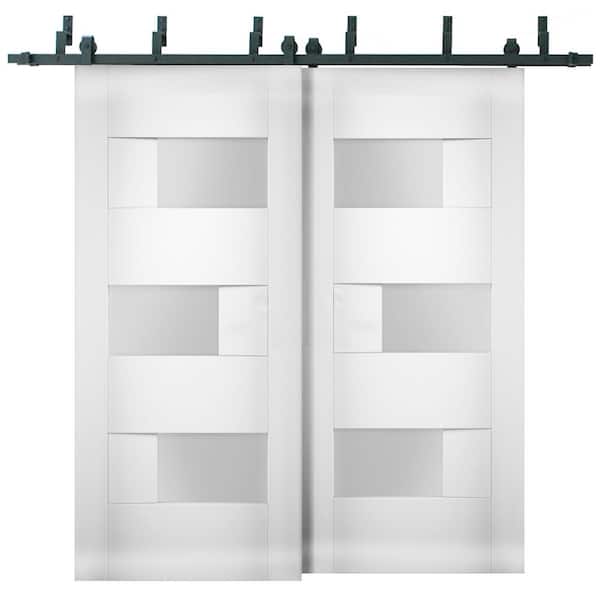 VDOMDOORS 64 in. x 84 in. Single Panel White Solid MDF Sliding Doors with Bypass Barn Hardware