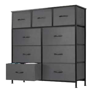 Grey 39 in. W 9-Drawer Dresser with Fabric Bins and Steel Frame Storage Organizer Chest of Drawers