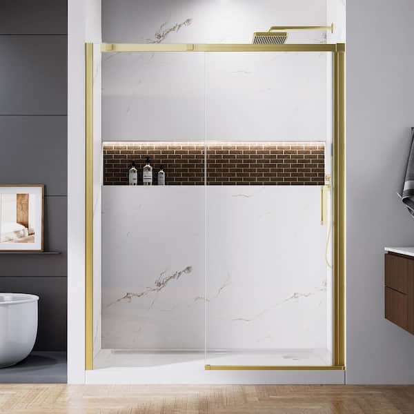 56-60 in. W x 74 in. H Sliding Framed Shower Door in Brushed Gold with 5/16 in. (8 mm) Clear Tempered Glass