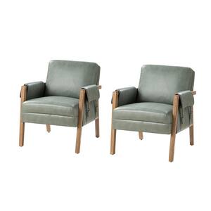 Marian Sage Comfort Faux Leather Armchair with Solid Wood Frame (Set of 2)