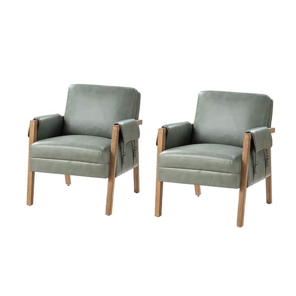 JAYDEN CREATION Marian Sage Comfort Faux Leather Armchair with Solid Wood Frame (Set of 2)