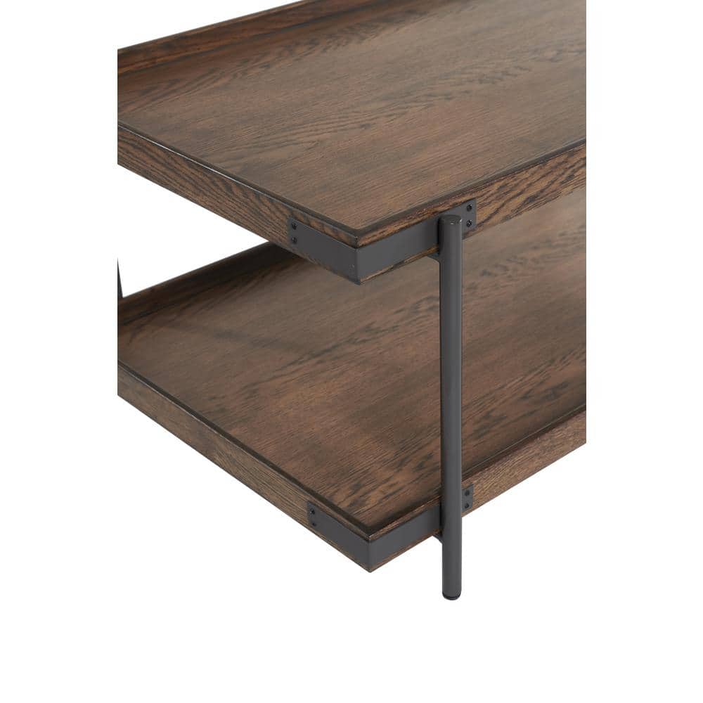 Kyra 27" Oak and Metal Industrial Side Table with Shelf