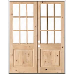 72 in. x 96 in. Craftsman Knotty Alder 9-Lite Clear Glass Unfinished Wood Right Active Inswing Double Prehung Front Door
