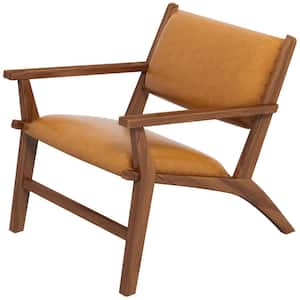 Sahana Mid Century Modern Furniture Style Wide Top Leather Cognac Tan Accent Armchair