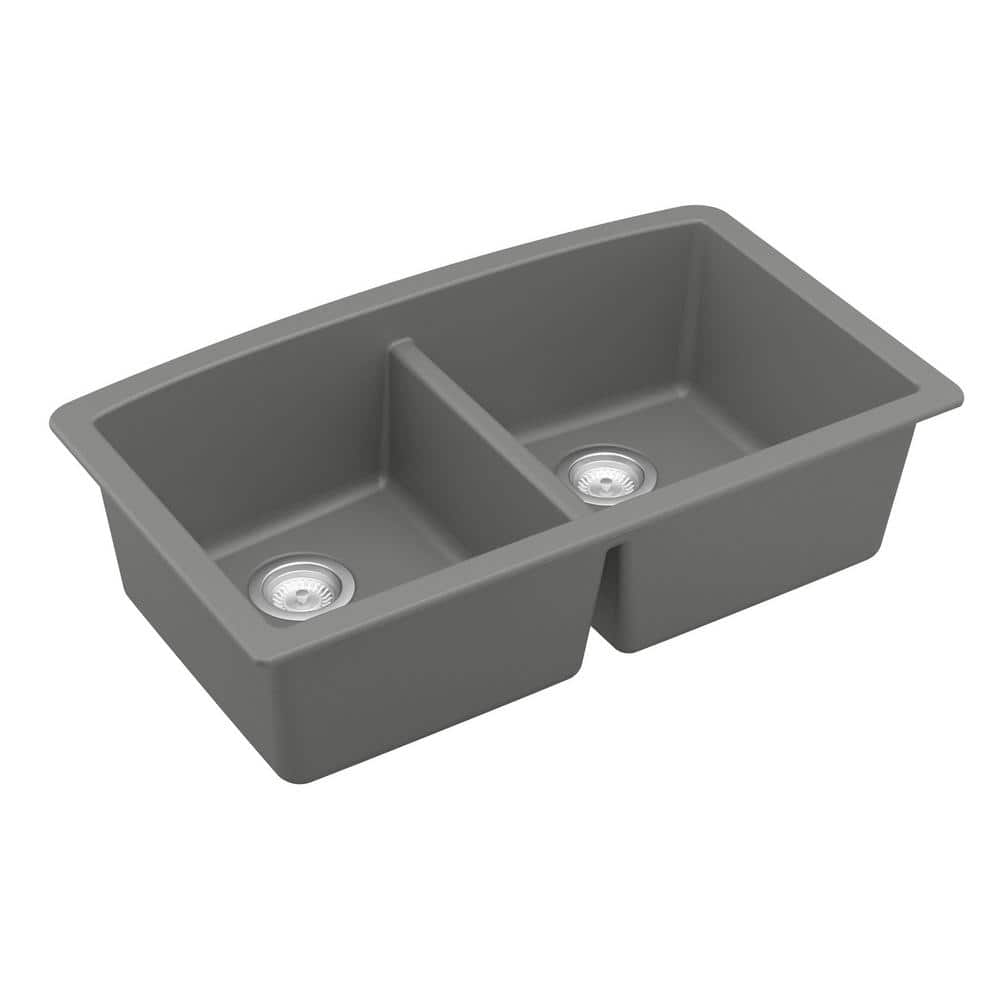 Gray Quartz Double Bowl Undermount Kitchen Sink Kit