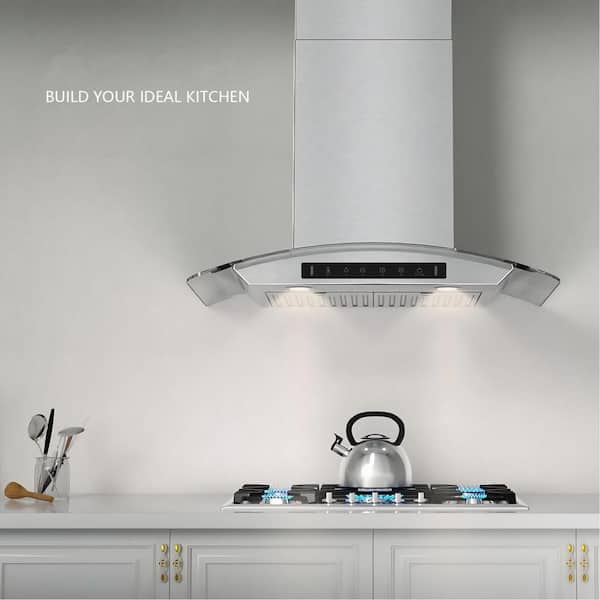 30 in. 600-CFM Ducted Wall Mount Range Hood with Touch Controls and Permanent Filters in Stainless Steel Glass Cover