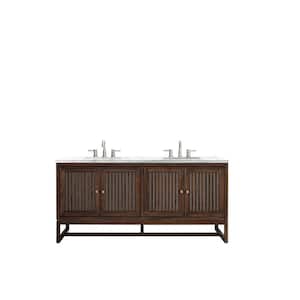 Athens 72 in. W x 23.5 in. D x 34.5 in. H Bath Vanity in Mid Century Acacia with Artic Fall Solid Surface Top