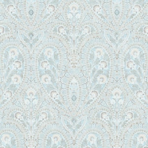 Ornamental Blues & Greys Vinyl Wallpaper (Covers 55 sq. ft.)