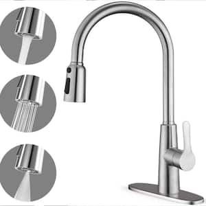 Single Handle Pull Down Sprayer Kitchen Faucet Kitchen Faucet with Deck Plate with Spot Resistant in Brushed Nickel