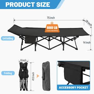 Oversize Folding Camping Cot,XL Sleeping Cot With Mattress, Carry Bag, Black