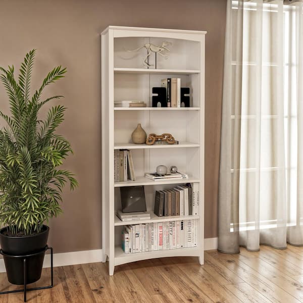 Camaflexi Shaker Style 72 in. White Wood 6-shelf Standard Bookcase
