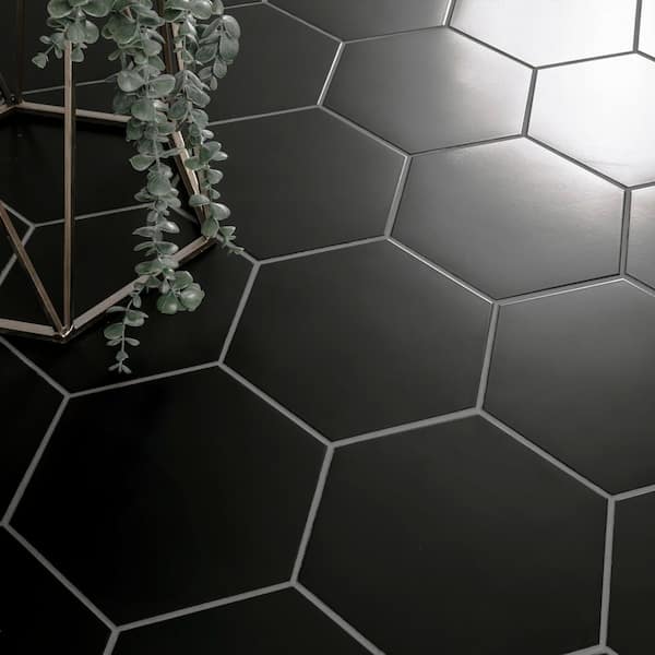 Glassel Nero Hexagon 9 in. x 10 in. Matte Porcelain Stone Look Floor and Wall Tile (6.89 sq. ft./Case)