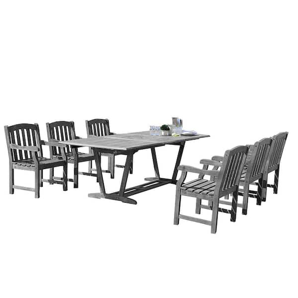 Tunearary 7-Piece Wooden Outdoor Dining Table Set with Extension Table and Umbrella Hole