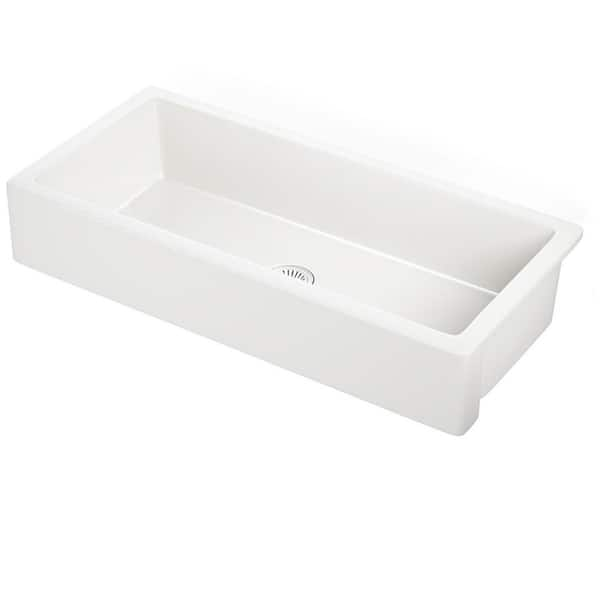 White Fireclay 37 in. Single Bowl Farmhouse Apron Kitchen Sink