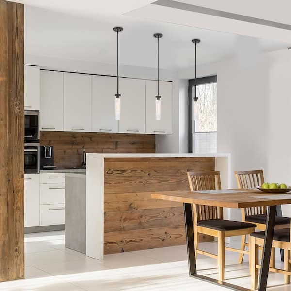 Designers Fountain Braden 60-Watt 1-Light Iron graphite Modern Mini Pendant Light with Striated Blown Glass Shade and No Bulbs Included