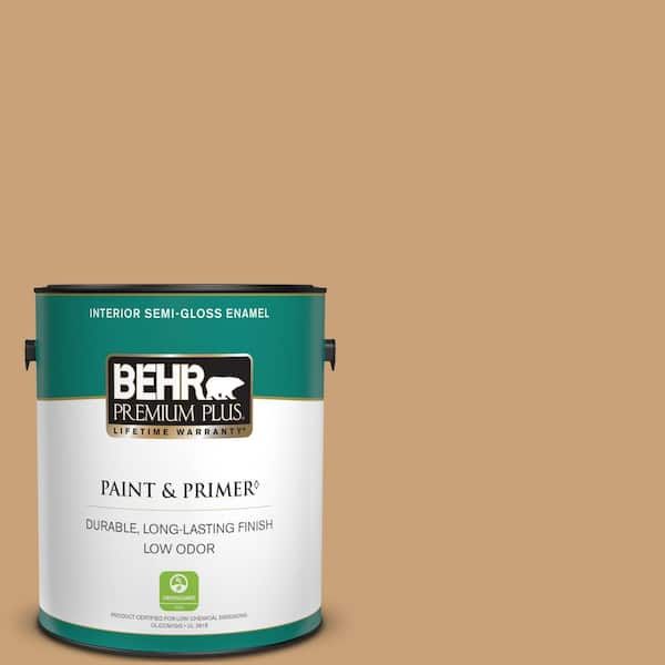 BEHR PREMIUM PLUS 1 gal. #BXC-70 Fresh Sawdust Semi-Gloss Enamel Low Odor Interior Paint & Primer