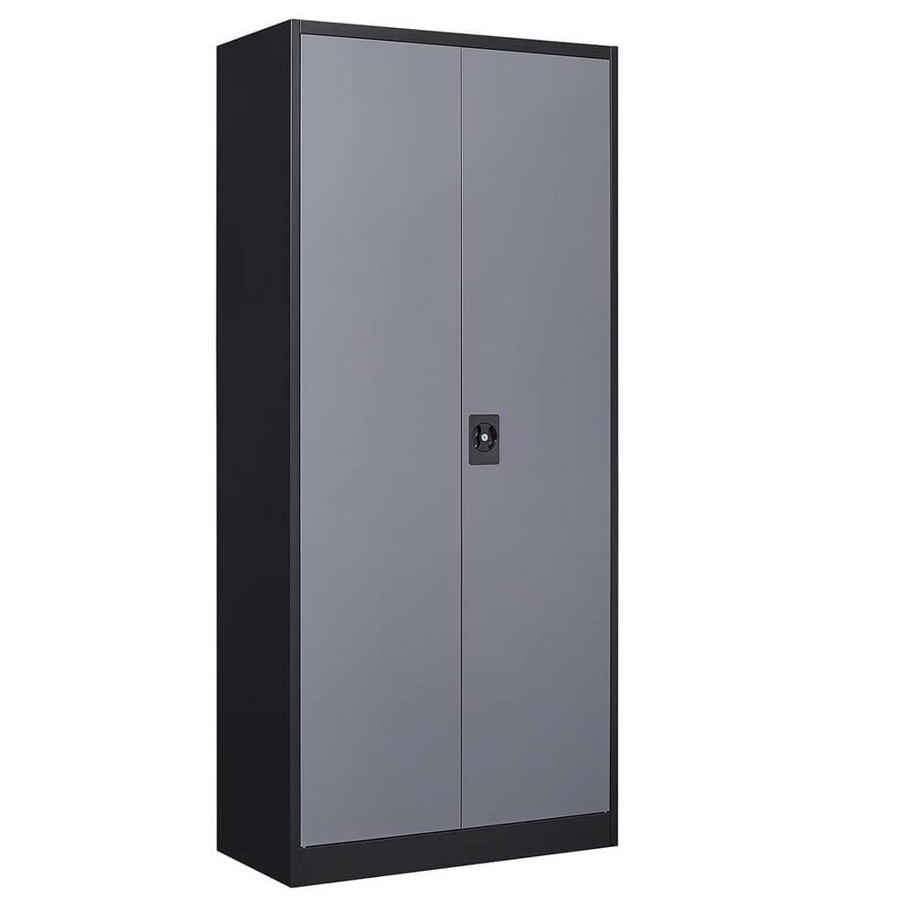 LISSIMO 70.87'' H 4-Tier Black Storage Cabinet, Metal Cabinets with Glass Doors and Shelves, Kitchen Organization