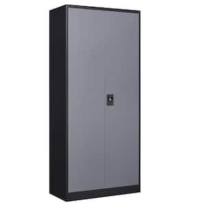 Metal Storage Cabinet with Lock, Free Standing Office Cabinet with Doors and Shelves, Lockable Steel Locker Storage Cabinet Black Side Cabinets Latitu