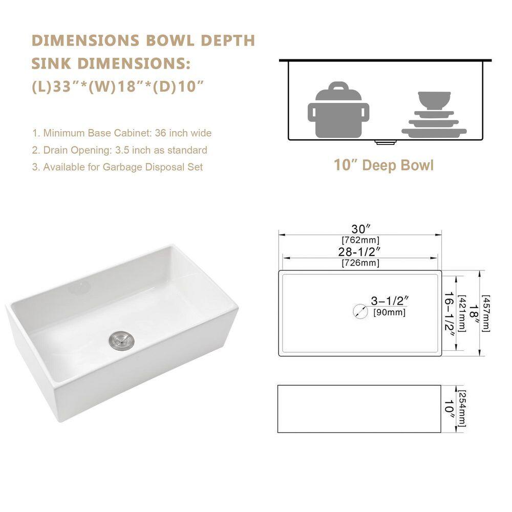 30-inch White Fireclay Farmhouse Single Bowl Kitchen Sink with Accessories