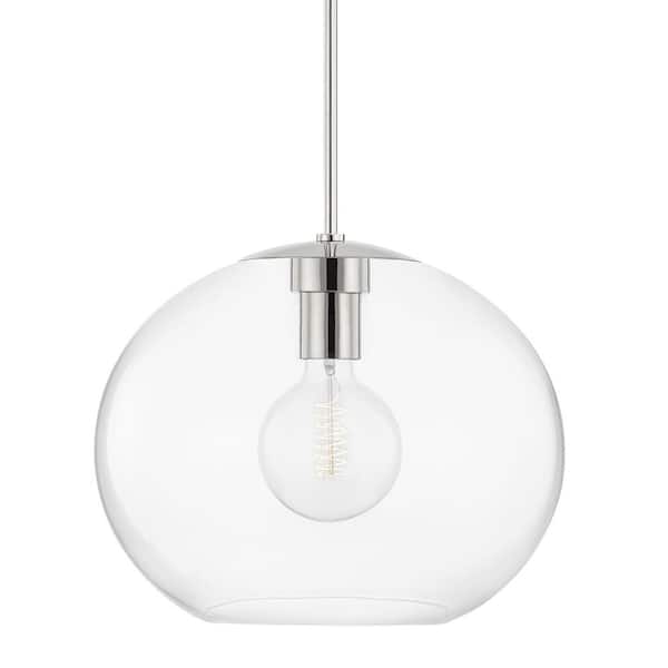 Mitzi By Hudson Valley Lighting Margot 1 Light Polished Nickel Extra Large Pendant With Clear Glass Shade H270701xl Pn - Extra Large Glass Pendant Ceiling Light