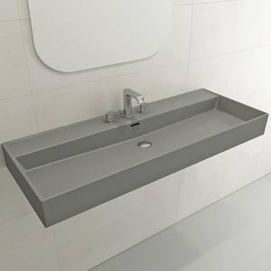 Milano Matte Gray 47.75 in. 3-Hole Wall-Mounted Fireclay Rectangular Vessel Sink with Overflow