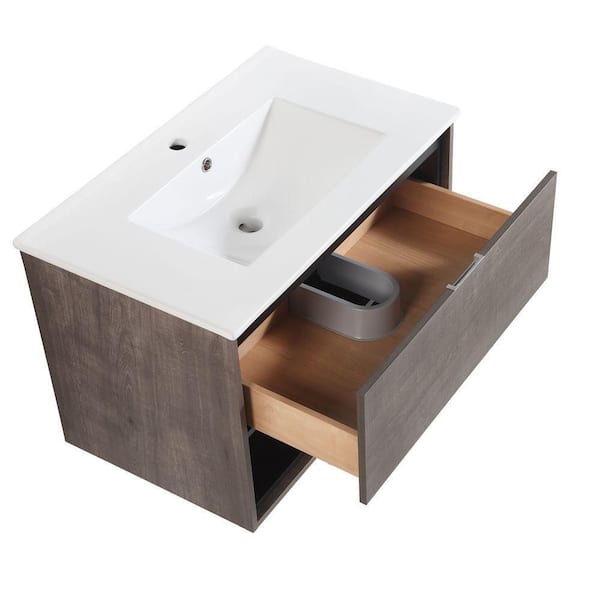 EPOWP 32 in. W x 18. in D. x 20 in. H Bath Vanity in Gray with White Ceramic Top