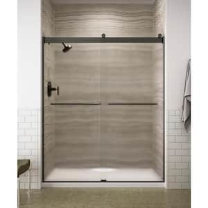 Levity 56-60 in. W x 74 in. H Sliding Frameless Shower Door in Matte Black with Towel Bar