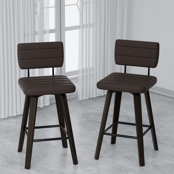 Hausfame 38 in. Brown Low Back Metal Frame Swivel Bar Stool with Round  Leather Seat (Set of 2) HUSF-SBS1006BN-30 - The Home Depot