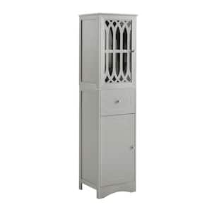 16.5 in. W x 14.2 in. D x 63.8 in. H Gray MDF Freestanding Tall Bathroom Storage Linen Cabinet with Adjustable Shelf
