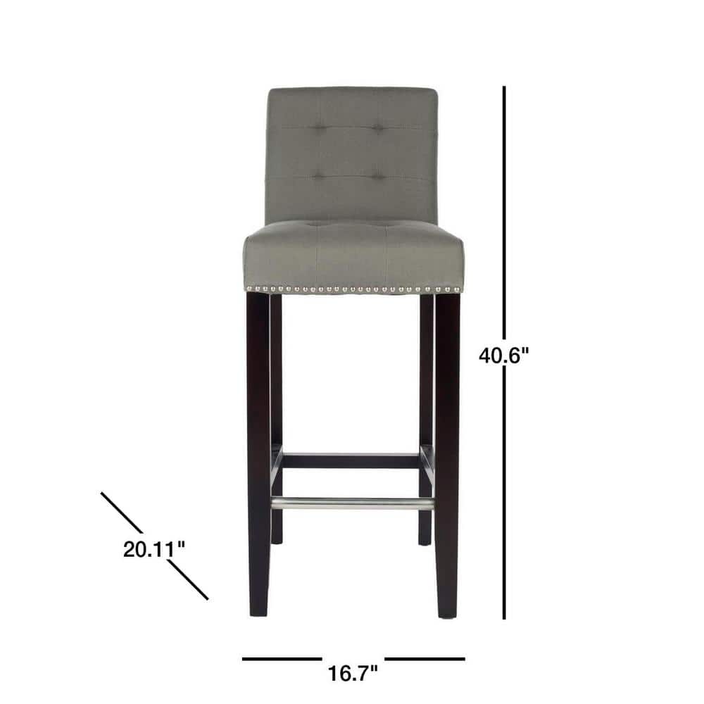 Seamist Gray Transitional Birchwood Bar Stool with Nailhead Trim