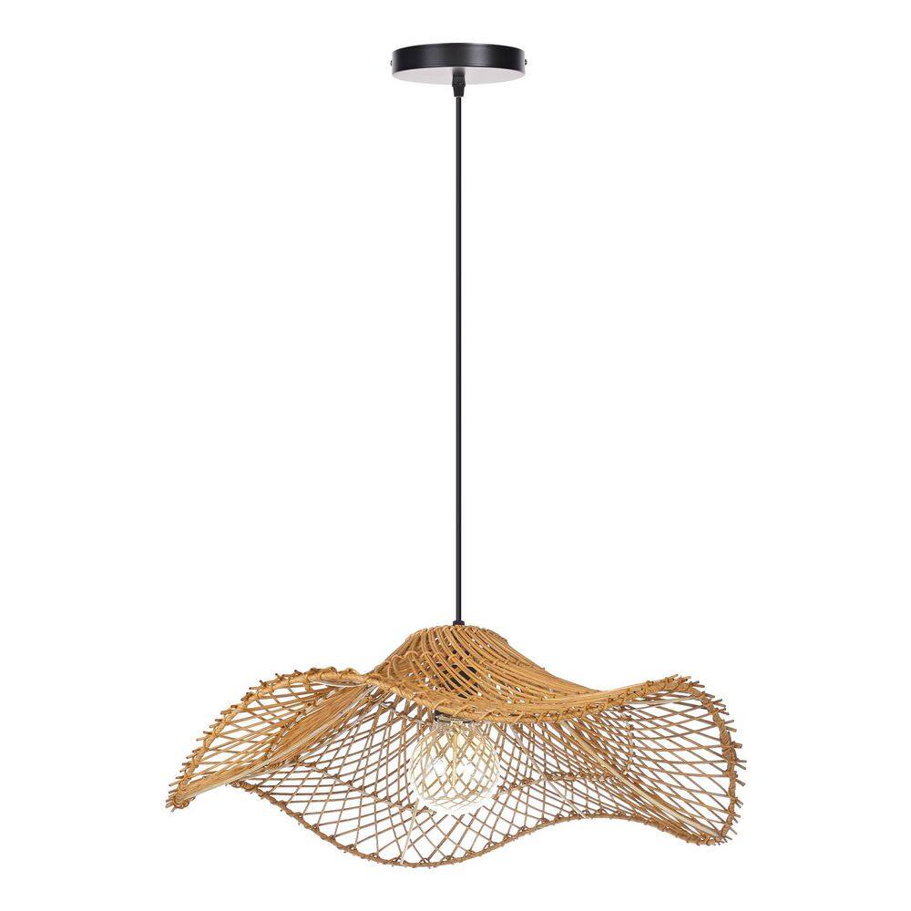 1 Light Natural Rattan Handwoven Pendant Light with Wave Design, No Bulbs Included 20 in. price history on PriceWatchPro