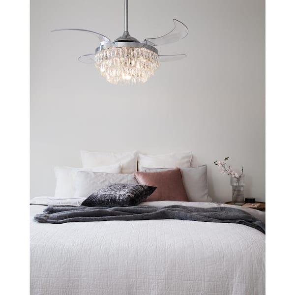 Veil 48-in. Chrome with Retractable Clear Blades Downrod Mount Indoor Ceiling Fan with Light and Remote Included