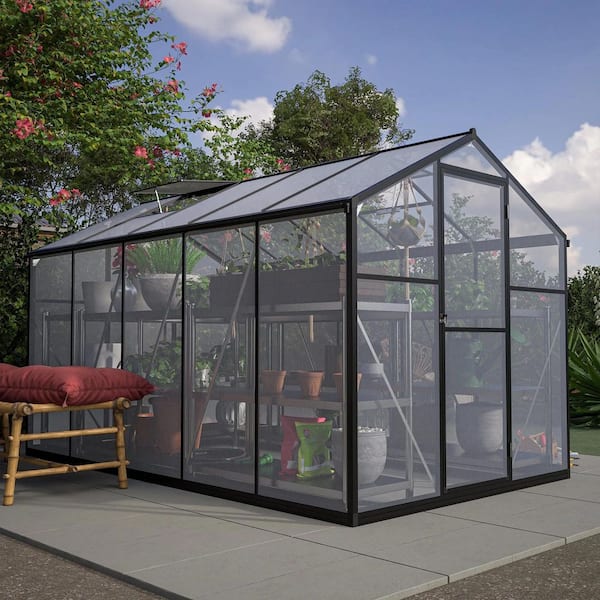 Outdoor 6 ft. x 10 ft. Wall-in Greenhouse Polycarbonate Aluminum Patio Grow House Garden Shed Kit, Black