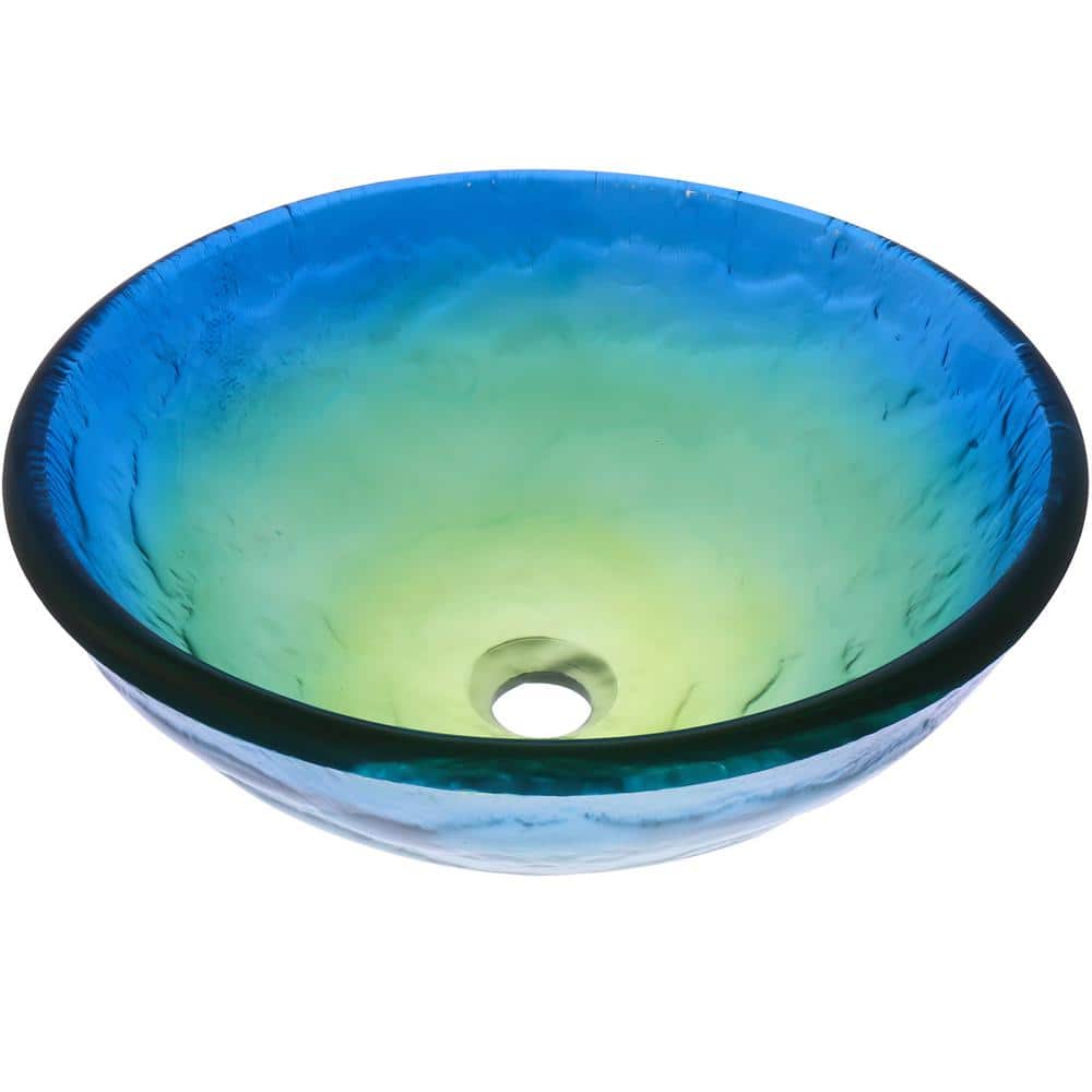 Mare 19'' Blue and Green Glass Round Vessel Sink