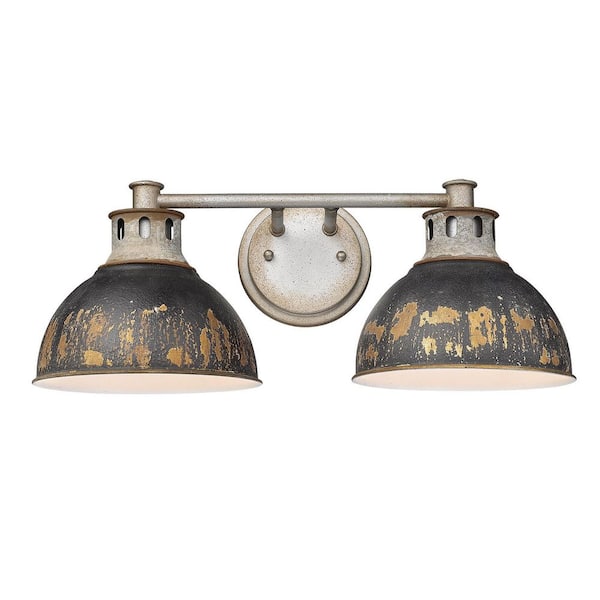 Golden Lighting - Kinsley 19.25 in. 2-Light Aged Galvanized Steel Vanity Light with Antique Black Iron Shades