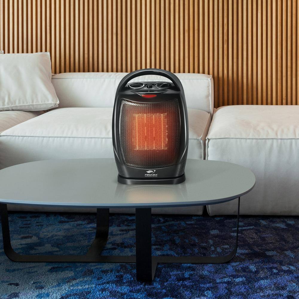 Proaira Black Ceramic Electric Space Heater with Thermostat