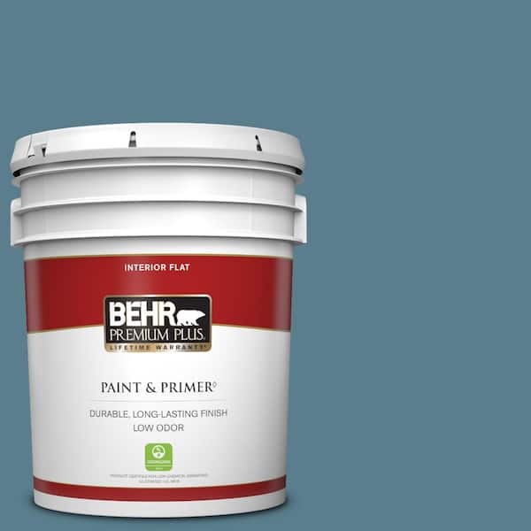 BEHR PREMIUM PLUS 5 gal. Home Decorators Collection #HDC-FL14-11 Cotton Denim Flat Low Odor Interior Paint & Primer