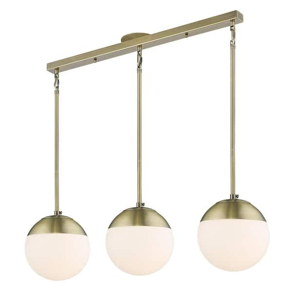 Golden Lighting Dixon Aged 3-Light Brass Pendant with Opal Glass Shade