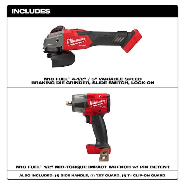 M18 FUEL 18V Lithium-Ion Brushless Cordless 4-1/2 in./5 in. Grinder (Tool-Only) w/Mid Torque 1/2 in. Impact Wrench