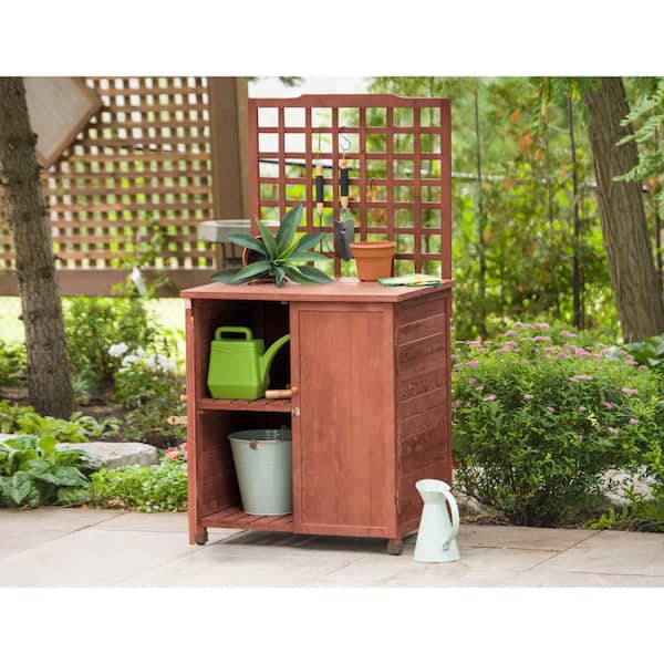 Leisure Season 32 in. W x 61 in. H Medium Brown Wooden Potting Table with Storage