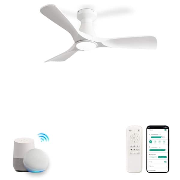 42 in. White 3 Blade Flush Mount Low Profile Style Ceiling Fan with Lights Indoor Alex Dimmable 3 CCT Incl Remote